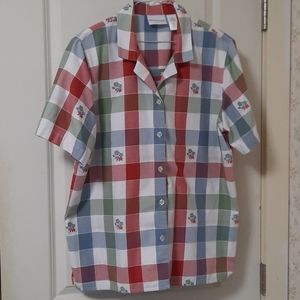 Red, green, blue, white plaid top